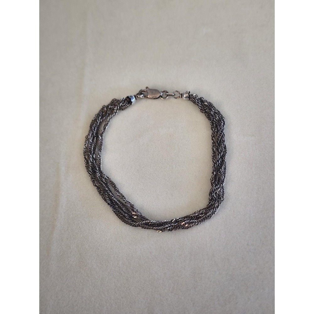 FAS Italian 925 Sterling Silver Bracelet Multi-Strand Flat Twisted Chain Patina